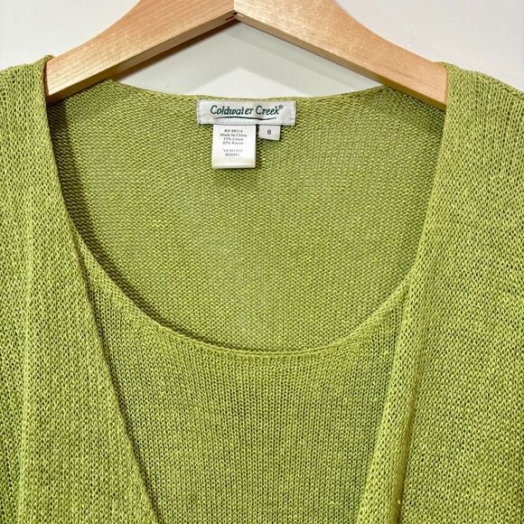Coldwater Creek Green Tie Front Sweater Linen Cotton Size Small Y2K 90s Friends - Picture 6 of 12